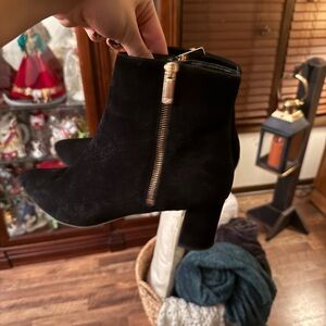 Diane Von Furstenberg Black Ankle Booties with Gold Zipper